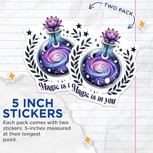 (2 Pack) Magic is in You Stickers - Inspirational Quote - Positive Thinking - 5" On Longest Side - Sticks to Smooth Flat Surfaces - Made in USA - BMCS8056