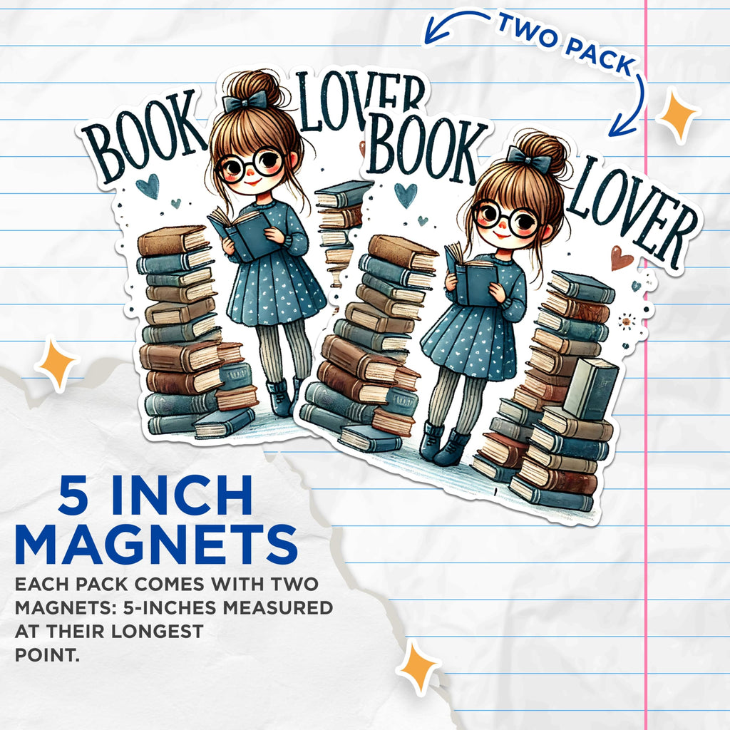 (2 Pack) Book Lover Magnets - Cute Reading Quotes Magnets - Bookworm Decor Magnets- 5" On Longest Side - for Fridges, Toolboxes, Cars - Made in USA - MAG2748