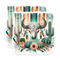 (2 Pack) Boho Skull Magnets - Southwestern Decor - Cactus Floral Art - Bohemian Western Aesthetic - Desert Fridge Accent - 5 Inches On Longest Side - Thick Durable Magnet - Made in USA - MAG37848