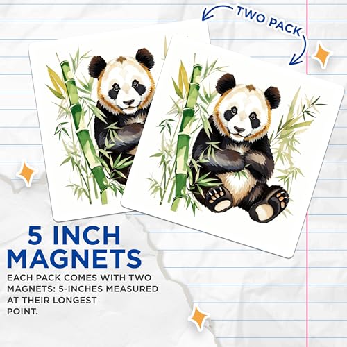 (2 Pack) Panda Bear Magnets Magnets - Cute Bamboo Panda - Refrigerator Decor - 5" On Longest Side - Made in USA - Sticks to Refrigerators & Metal Surfaces - MAG8704
