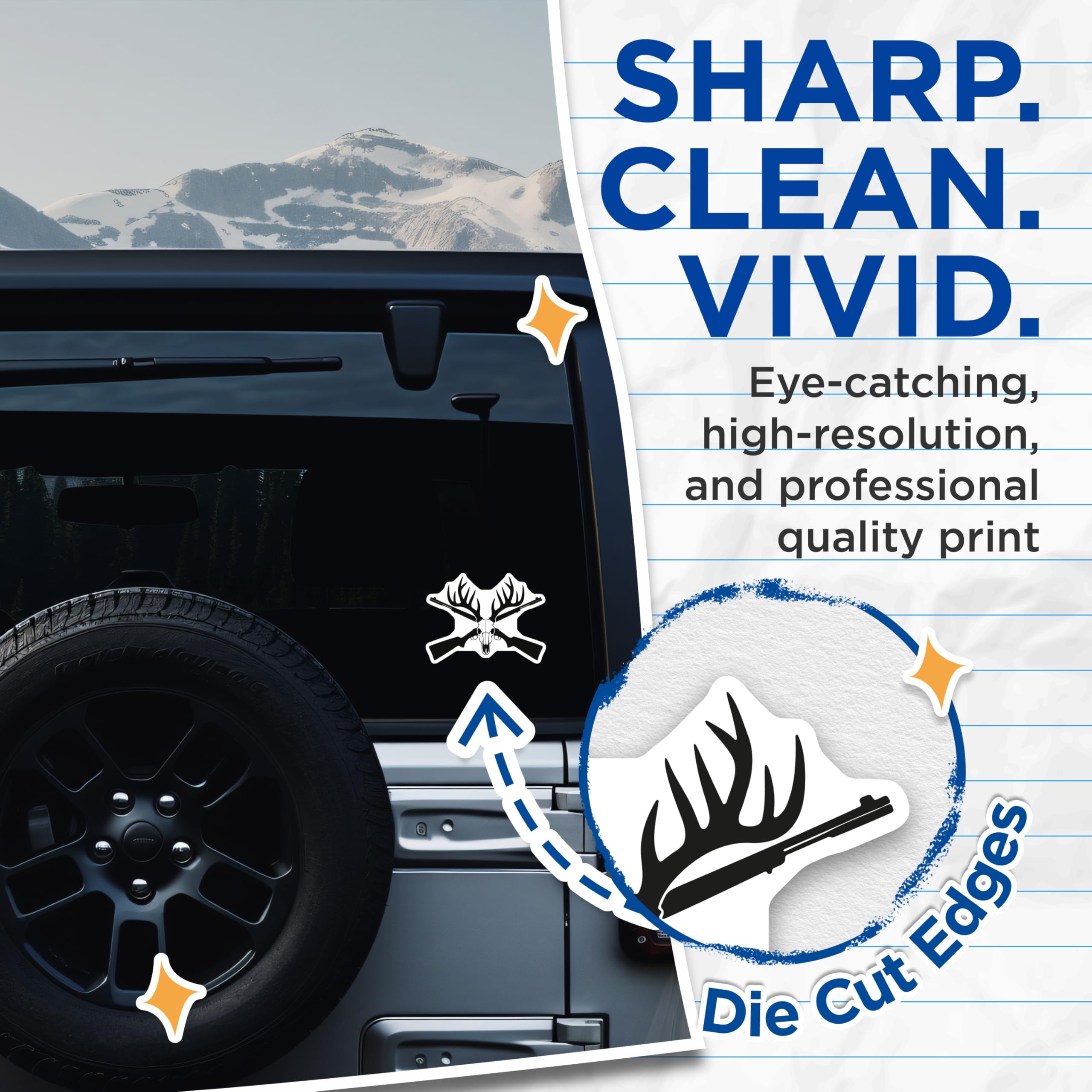 (2 Pack) Hunting Decal Stickers - Deer Skull Antlers - Hunter Rifle Graphic - 5" On Longest Side - Sticks to Smooth Flat Surfaces - Made in USA - BMCS20688