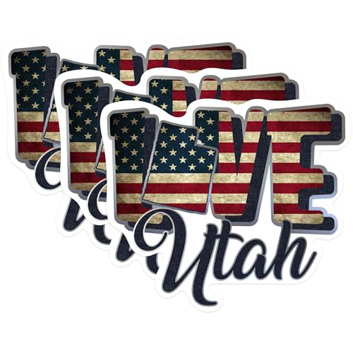 (3 Pack) Utah Decals - American Flag - State Pride Souvenir - 3 Inches On Longest Side - Easy Peel & Apply - Made in USA - 3MCS0335