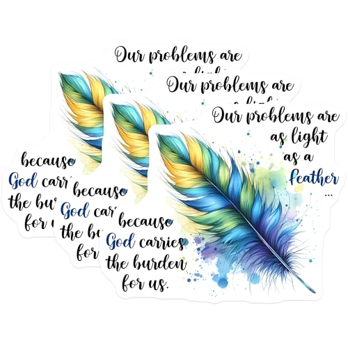 (3 Pack) Feather Decals - Inspirational Quote - Religious Decor - 3 Inches On Longest Side - Easy Peel & Apply - Made in USA - 3MCS6317