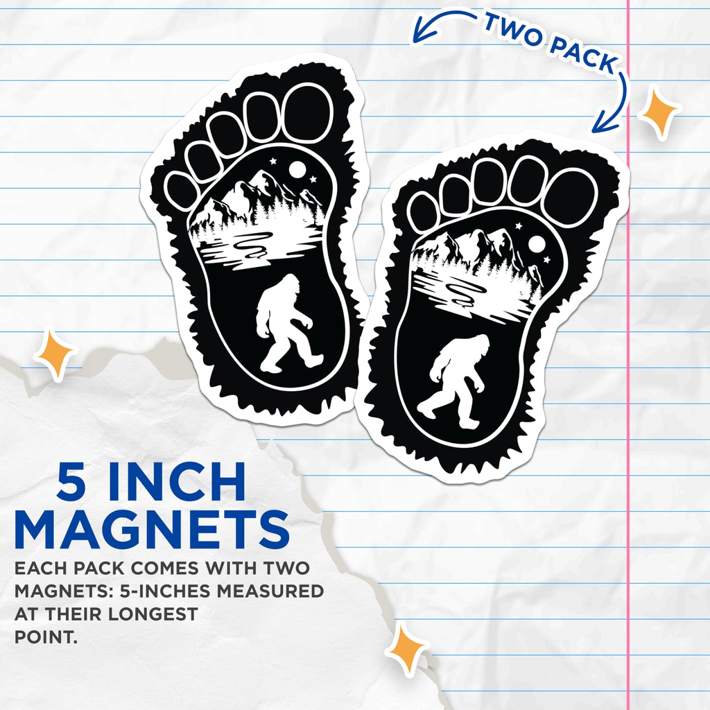 (2 Pack) Bigfoot Magnets - Sasquatch Footprint Art - Mountain Forest Lore Decor - 5 Inches On Longest Side - Thick Durable Magnet - Made in USA - MAG20976