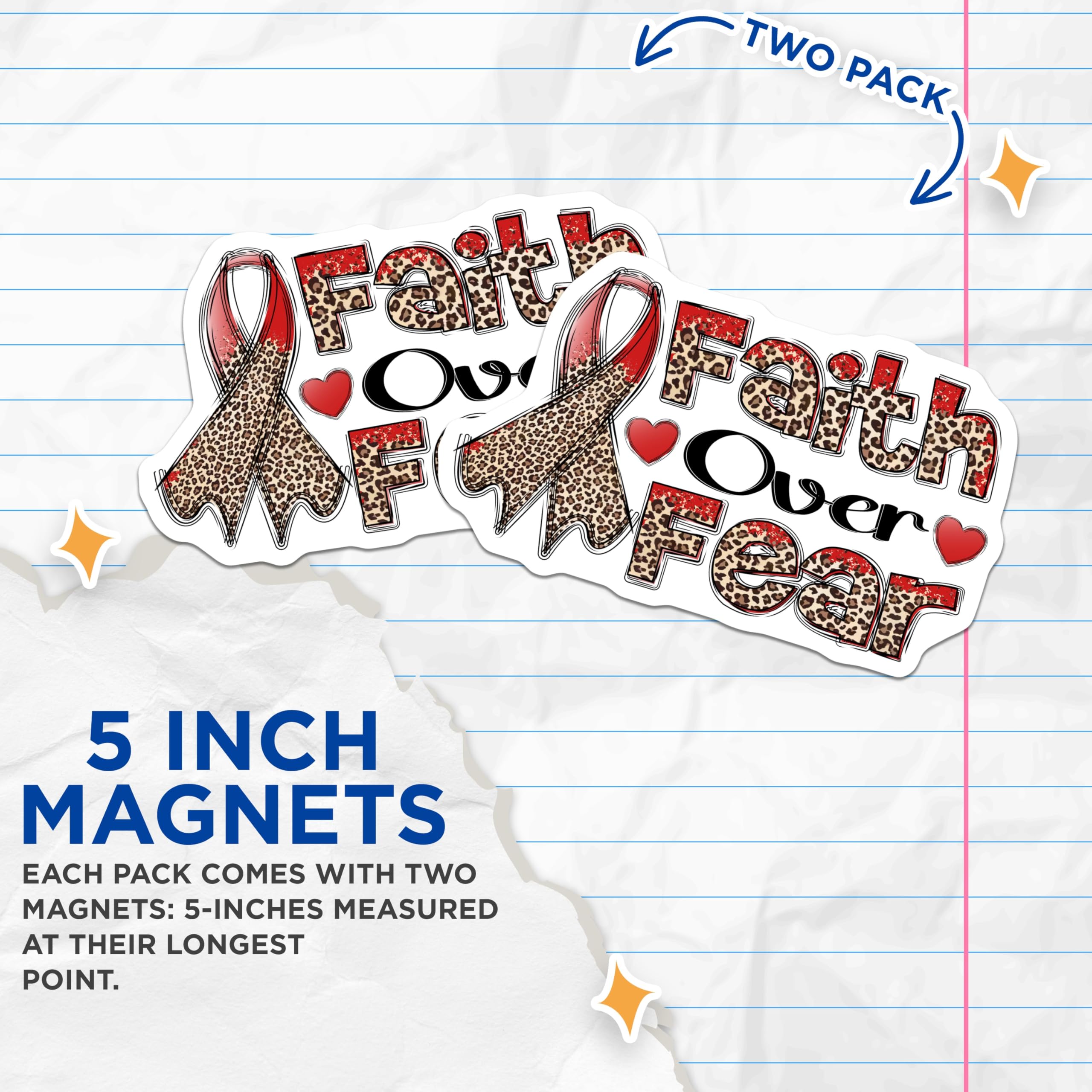 (2 Pack) Faith Over Fear Magnets - Inspirational Saying - Leopard Print Ribbon Fridge Decor - 5" On Longest Side - Premium Magnet - for Cars, Refrigerators, Toolboxes, Lockers - Made in USA - MAG18611