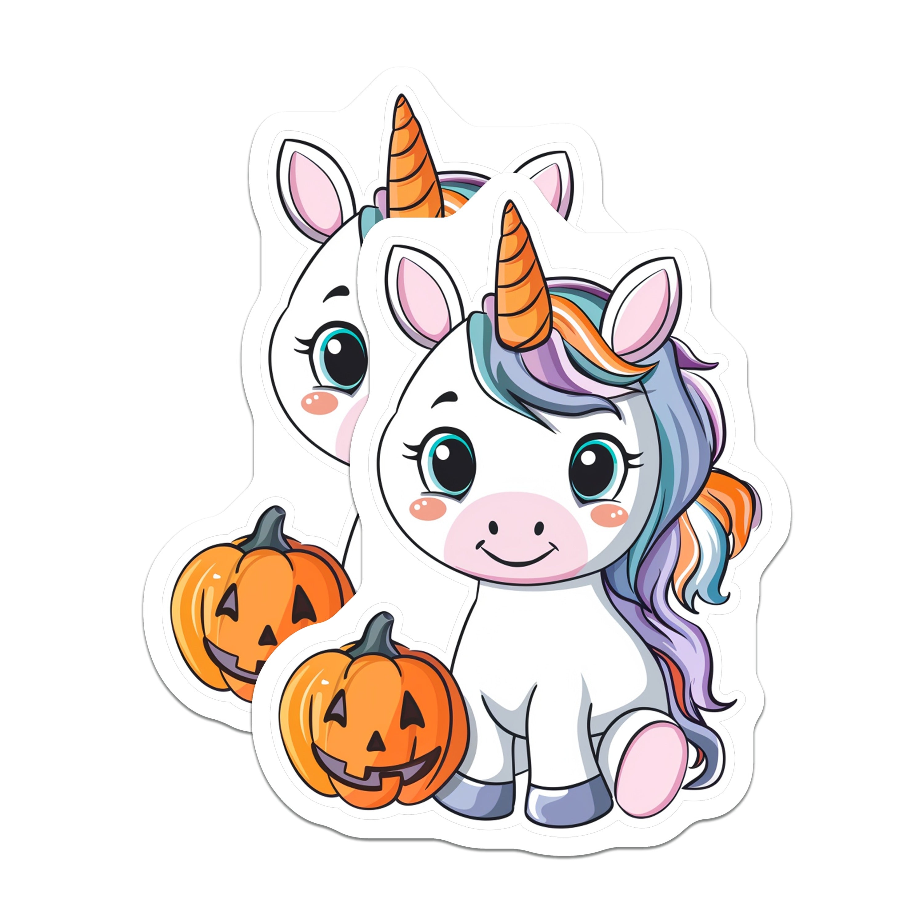(2 Pack) Unicorn Halloween Magnets - Cute Jack O Lantern Decor - Kawaii Fantasy Fridge Magnets for Kids Room - 5 Inches On Longest Side - Thick Durable Magnet - Made in USA - MAG38971