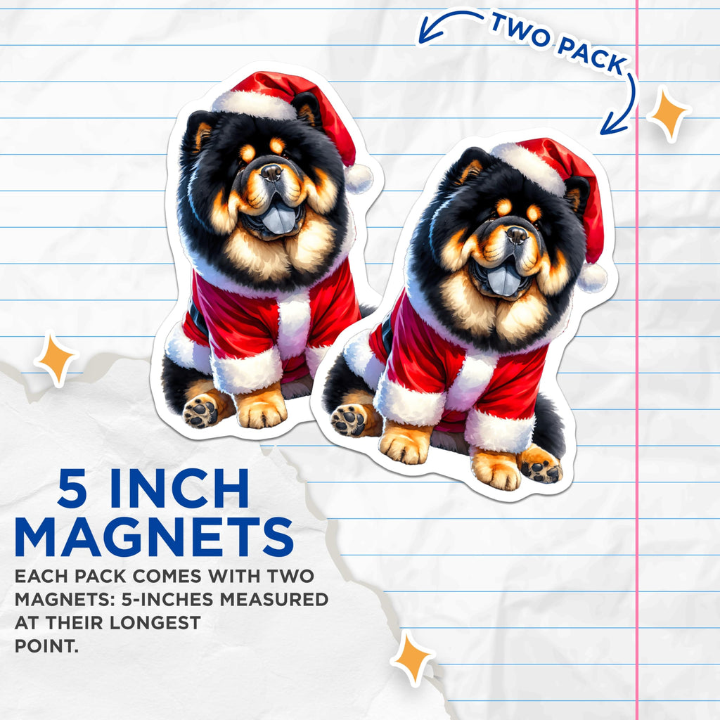 (2 Pack) Chow Chow Magnets - Santa Dog Christmas Decor - Festive Pet Holiday Art - Winter Animal Refrigerator Adornment - 5 Inches On Longest Side - Thick Durable Magnet - Made in USA - MAG23362