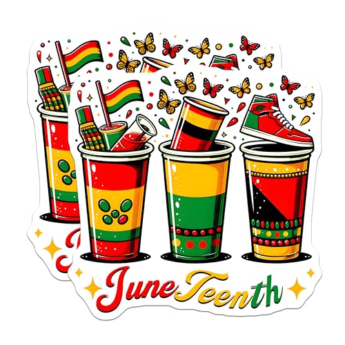 (2 Pack) Juneteenth Celebration Stickers - Freedom Day - African American Pride - 5" On Longest Side - Sticks to Smooth Flat Surfaces - Made in USA - BMCS7366