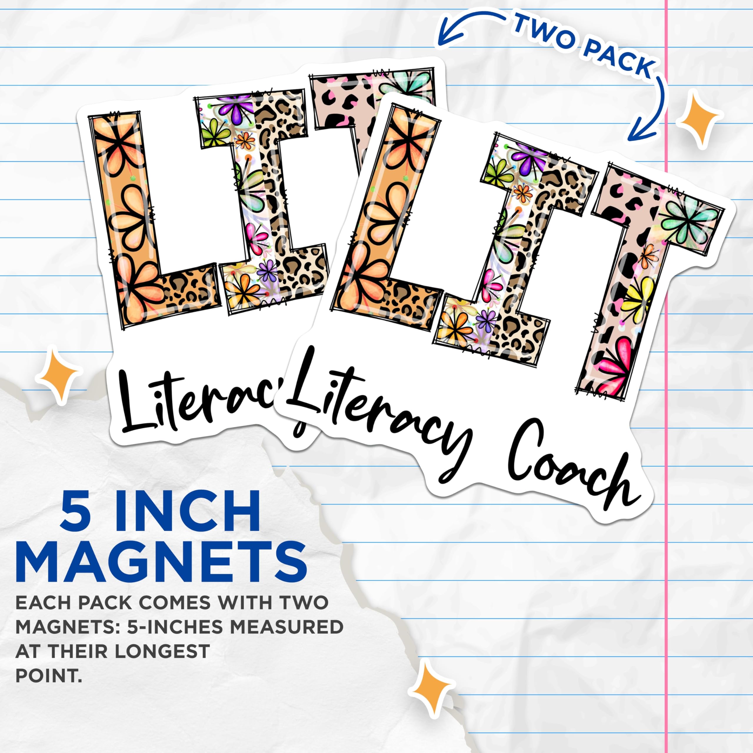 (2 Pack) Literacy Coach Magnets - Fun Teacher Decor - Educational Team Gifts - 5" On Longest Side - Premium Magnet - for Cars, Refrigerators, Toolboxes, Lockers - Made in USA - MAG14153
