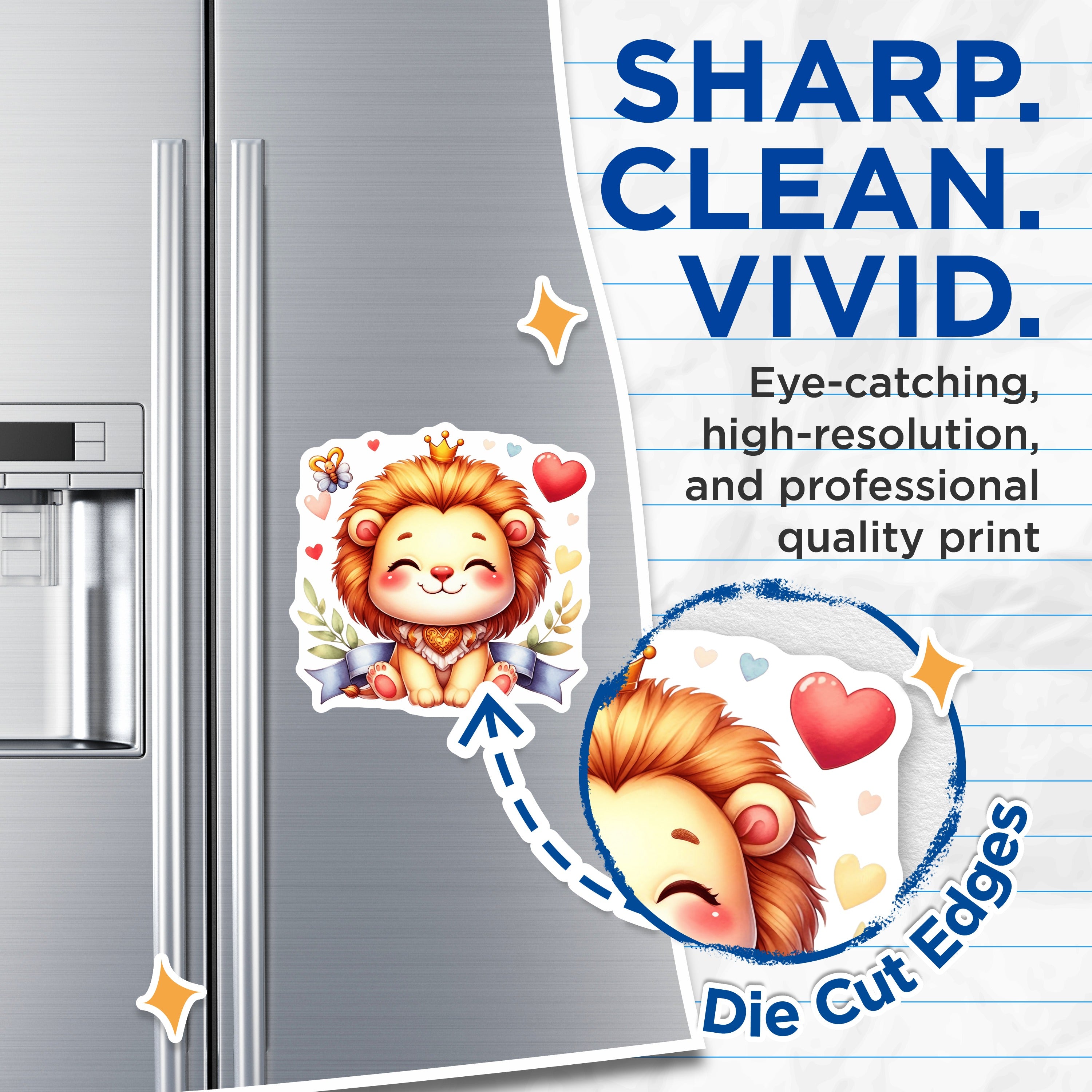 (2 Pack) Cute Lion Cub Magnets - Royal Baby Nursery Decor - Adorable Animal Fridge Magnets - 5 Inches On Longest Side - Thick Durable Magnet - Made in USA - MAG39668