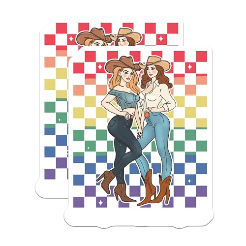 (2 Pack) Cowgirl Stickers - Pride Rainbow Stickers - Western Country Stickers - 5" On Longest Side - Sticks to Smooth Flat Surfaces - Made in USA - BMCS6946