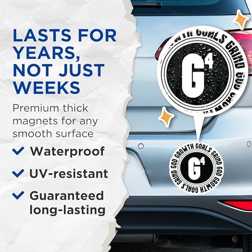 (2 Pack) G4 Grind Growth Goals Magnets - Motivational Quote Magnets - Inspiring Home Decor Magnets - 5" On Longest Side - for Cars, Refrigerators, Toolboxes, Lockers - Made in USA BMCS3100