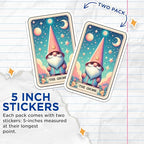 (2 Pack) The Gnome Stickers - Cute Cartoon Stickers - Gnome and Stars Stickers - 5" On Longest Side - Sticks to Smooth Flat Surfaces - Made in USA - BMCS5417