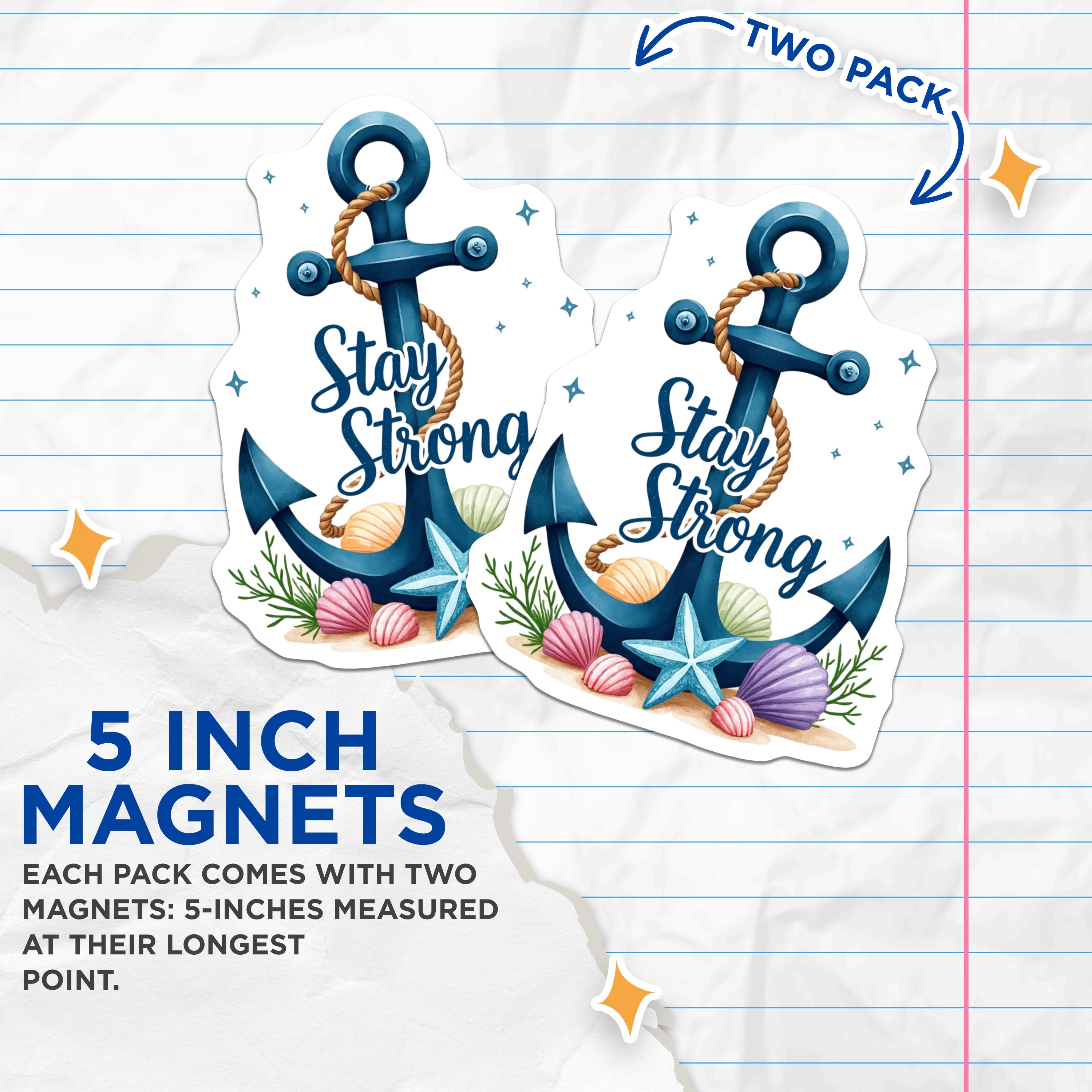 (2 Pack) Stay Strong Anchor Magnets - Inspirational Nautical Decor - Ocean Theme Hope Art - Coastal Beach Lover - Refrigerator Locker - 5" - Durable Magnet - Made in USA - MAG37630