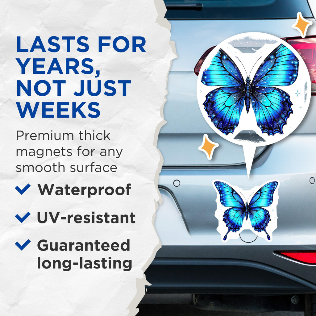 (2 Pack) Butterfly Magnets - Blue Celestial Butterfly - Refrigerator Decor - 5" On Longest Side - Premium Magnet - for Cars, Refrigerators, Toolboxes, Lockers - Made in USA - MAG15251