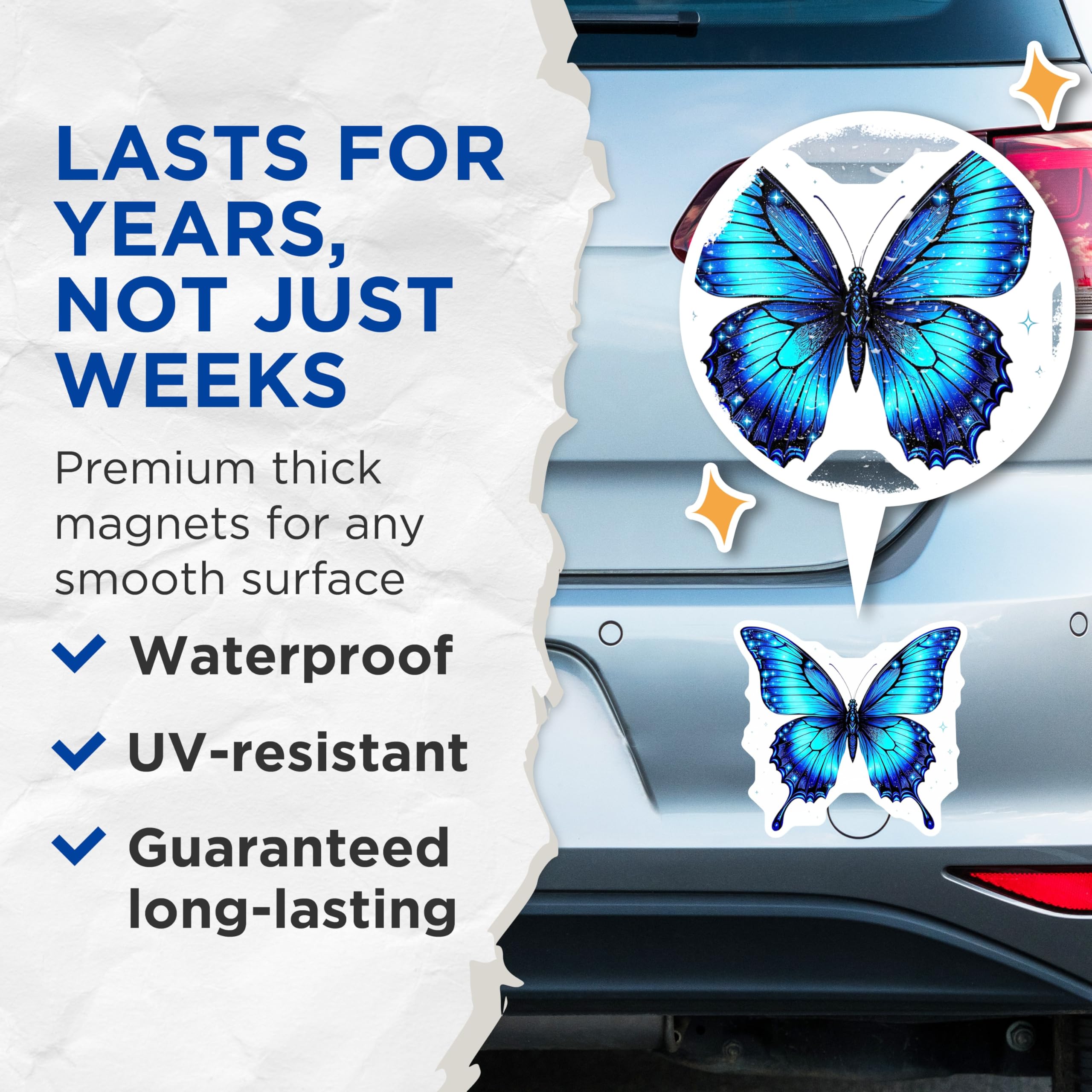(2 Pack) Butterfly Magnets - Blue Celestial Butterfly - Refrigerator Decor - 5" On Longest Side - Premium Magnet - for Cars, Refrigerators, Toolboxes, Lockers - Made in USA - MAG15251