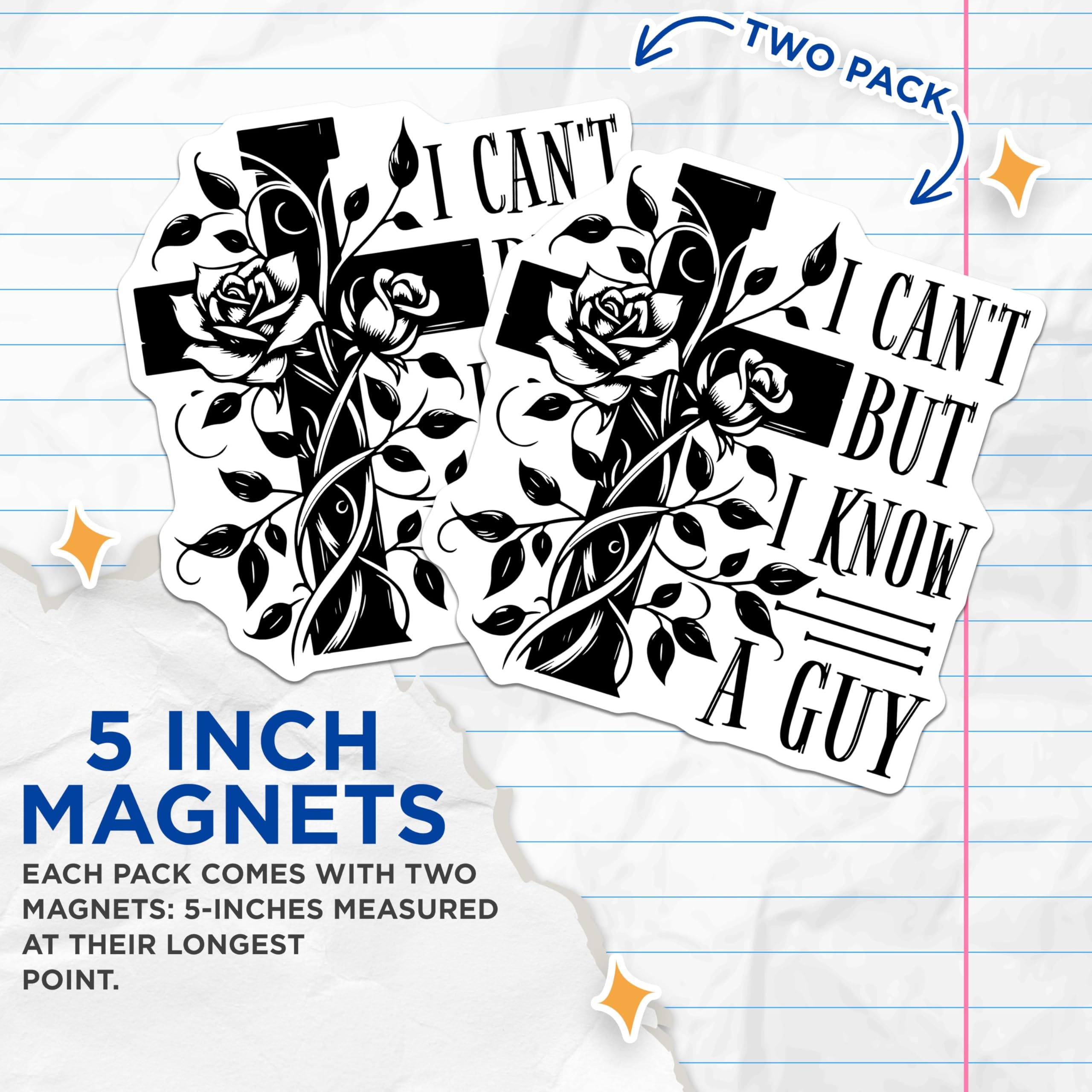 (2 Pack) I Can't But I Know A Guy Magnets - Inspirational Cross Magnets - Rose Vine Cross Magnets - 5" On Longest Side - for Cars, Refrigerators, Toolboxes, Lockers - Made in USA BMCS3415