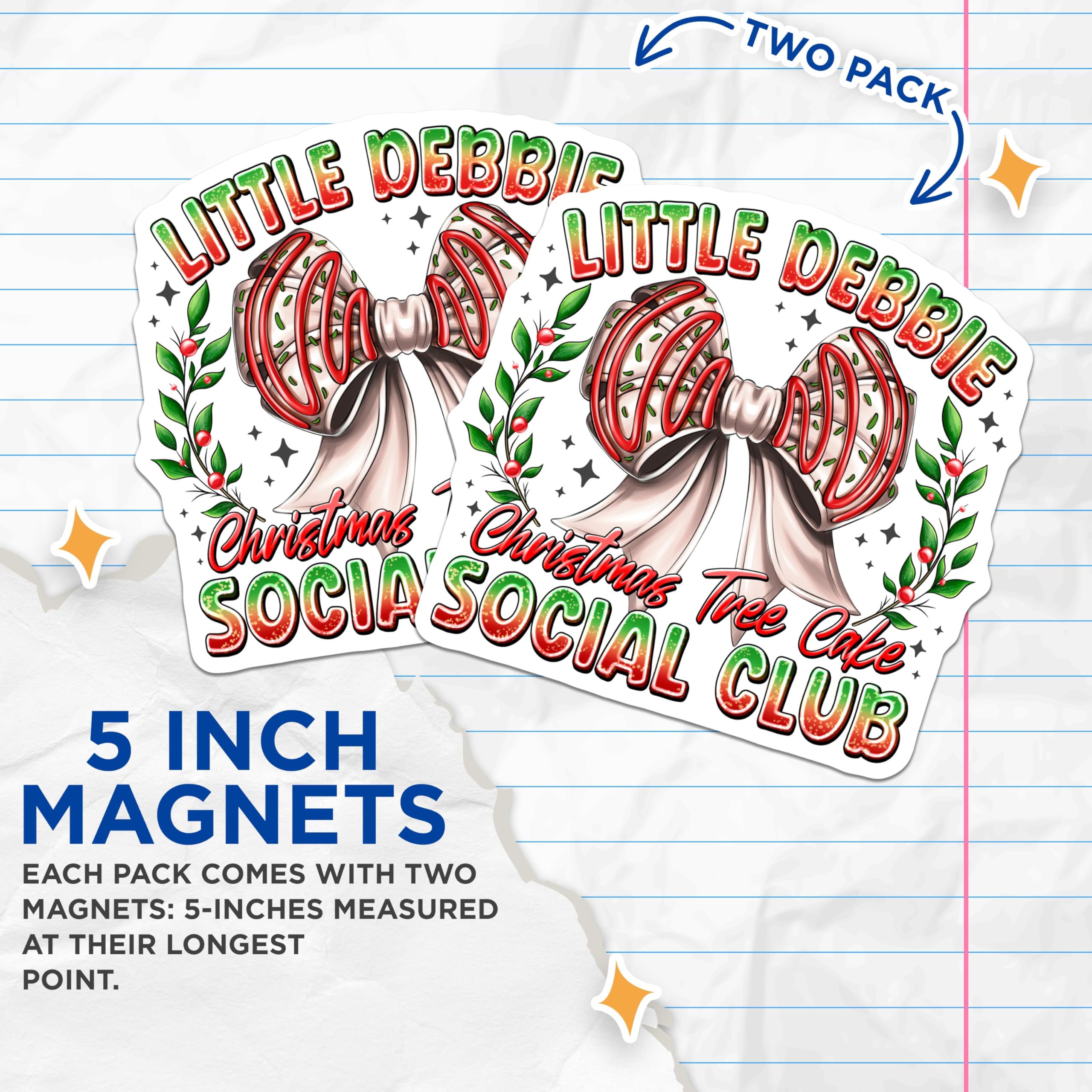 (2 Pack) Little Debbie Christmas Tree Cake Magnets - Holiday Snack Collectibles - Festive Kitchen Decorations - 5 Inches On Longest Side - Thick Durable Magnet - Made in USA - MAG29044