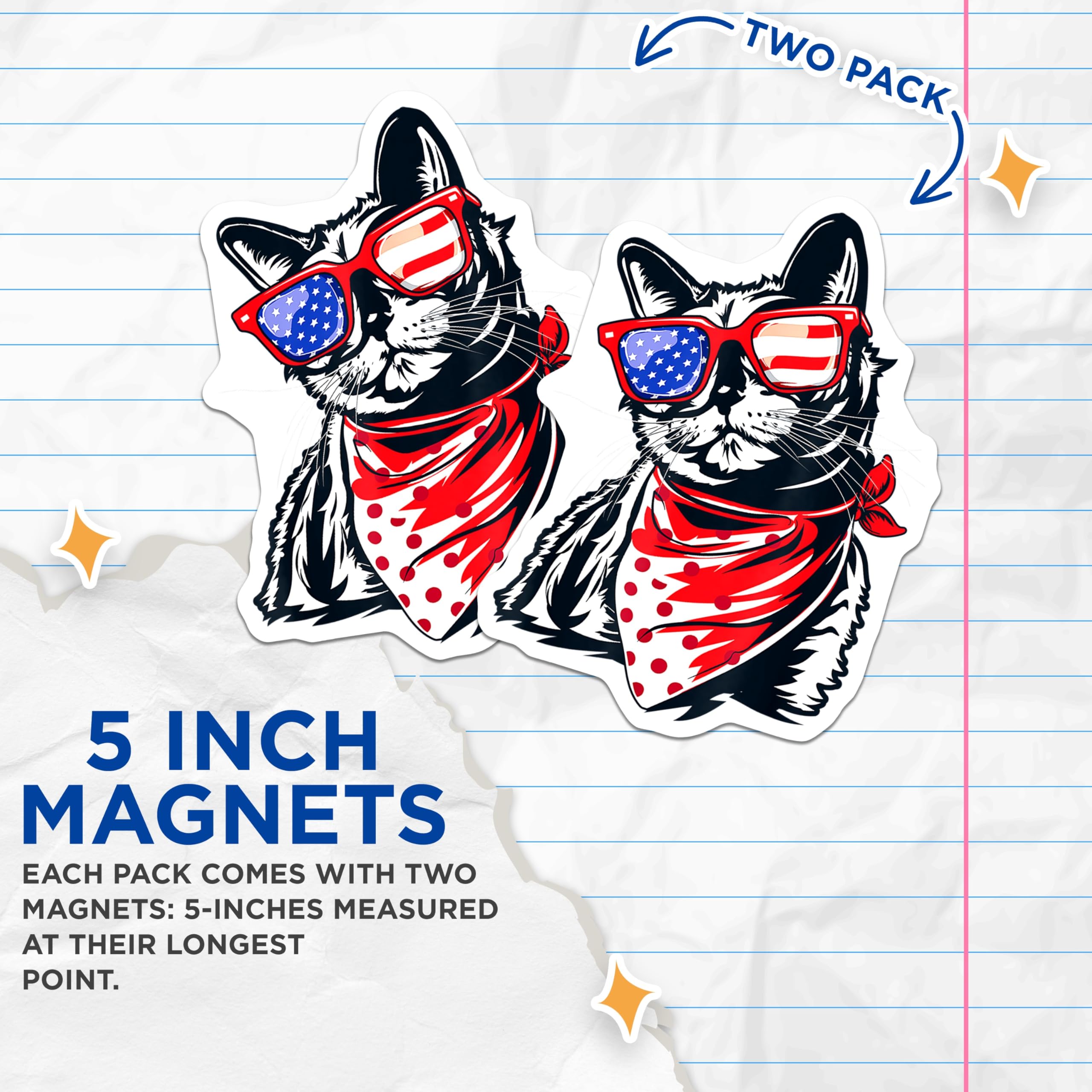 (2 Pack) Patriotic Cat Magnets - American Flag Feline Decor - 4th of July USA Pride - Cool Cat Lover Fridge Magnets - 5 Inches On Longest Side - Thick Durable Magnet - Made in USA - MAG25943