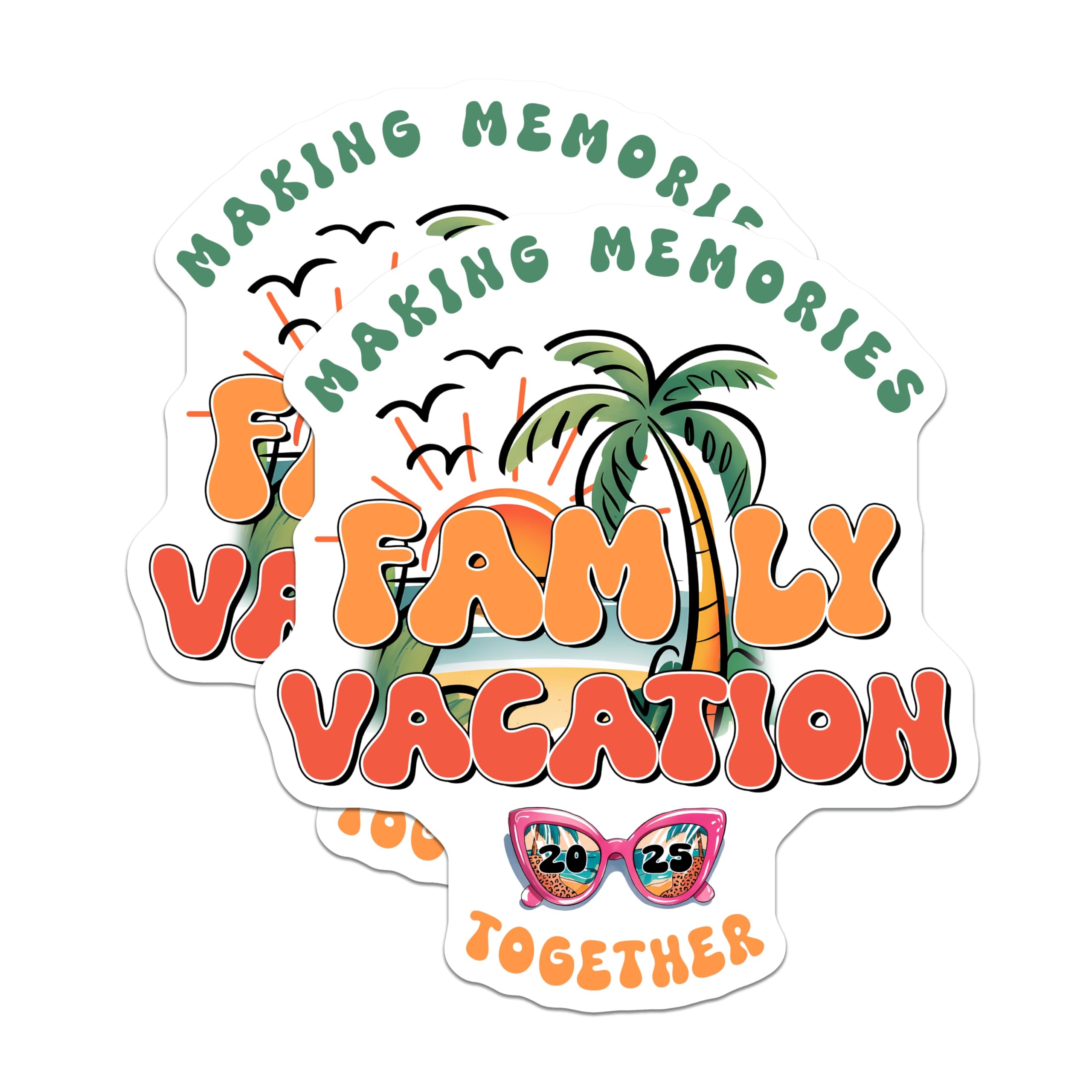 (2 Pack) Family Vacation Stickers - Making Memories Stickers - Vacation 2025-5" On Longest Side - Sticks to Smooth Flat Surfaces - Made in USA - BMCS11212