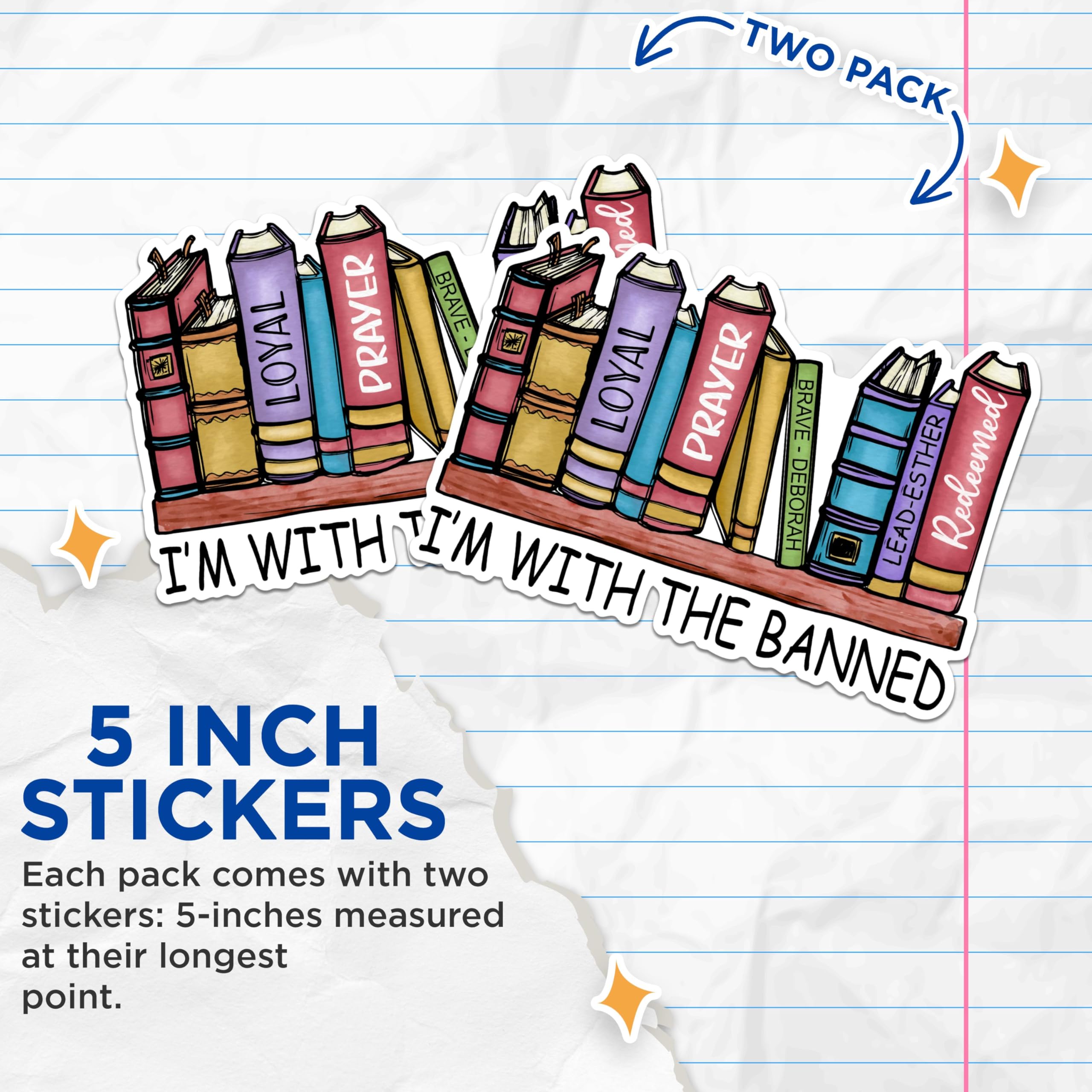 (2 Pack) I'm with The Banned Stickers - Book Lover Stickers - Unique Book Stickers for Bookworms - 5" On Longest Side - Sticks to Any Smooth Flat Surface - Made in USA - BMCS2982