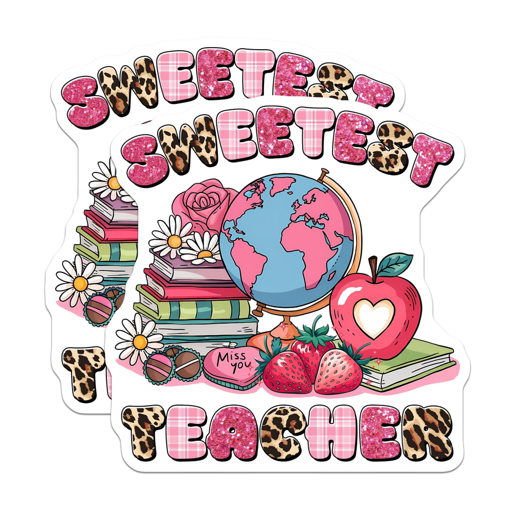 (2 Pack) Sweetest Teacher Magnets - Teacher Appreciation - Classroom Decor - Back to School Supplies - Teacher Gifts - 5" On Longest Side - for Cars, Fridges, Toolboxes - Made in USA - MAG7658