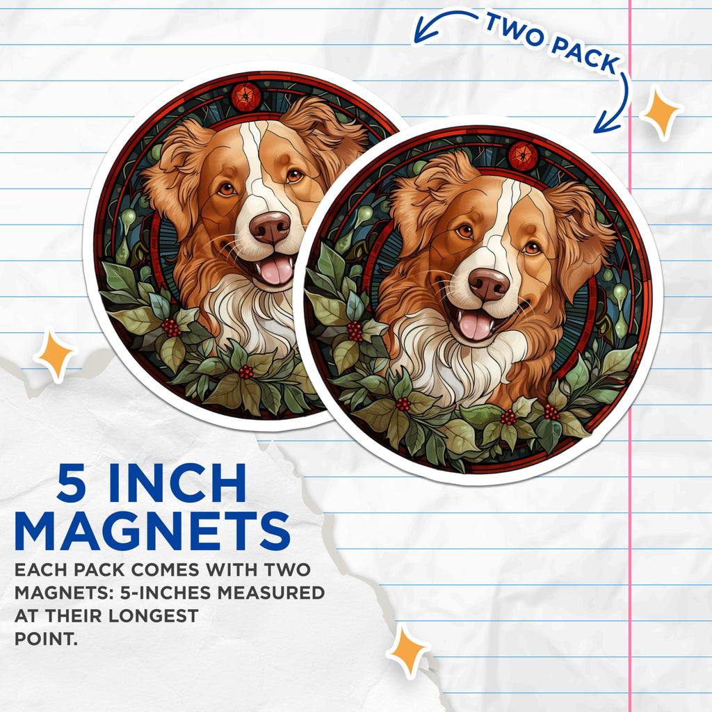 (2 Pack) Australian Shepherd Magnets - Stained Glass Dog Art - Christmas Pet Decor - 5 Inches On Longest Side - Thick Durable Magnet - Made in USA - MAG23390