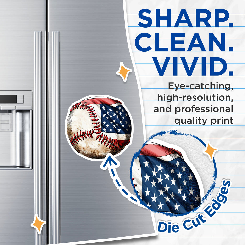 (2 Pack) American Flag Baseball Magnets - Patriotic Sports Fan Decor - USA Baseball Fridge Locker Magnet - 5 Inches On Longest Side - Thick Durable Magnet - Made in USA - MAG36243