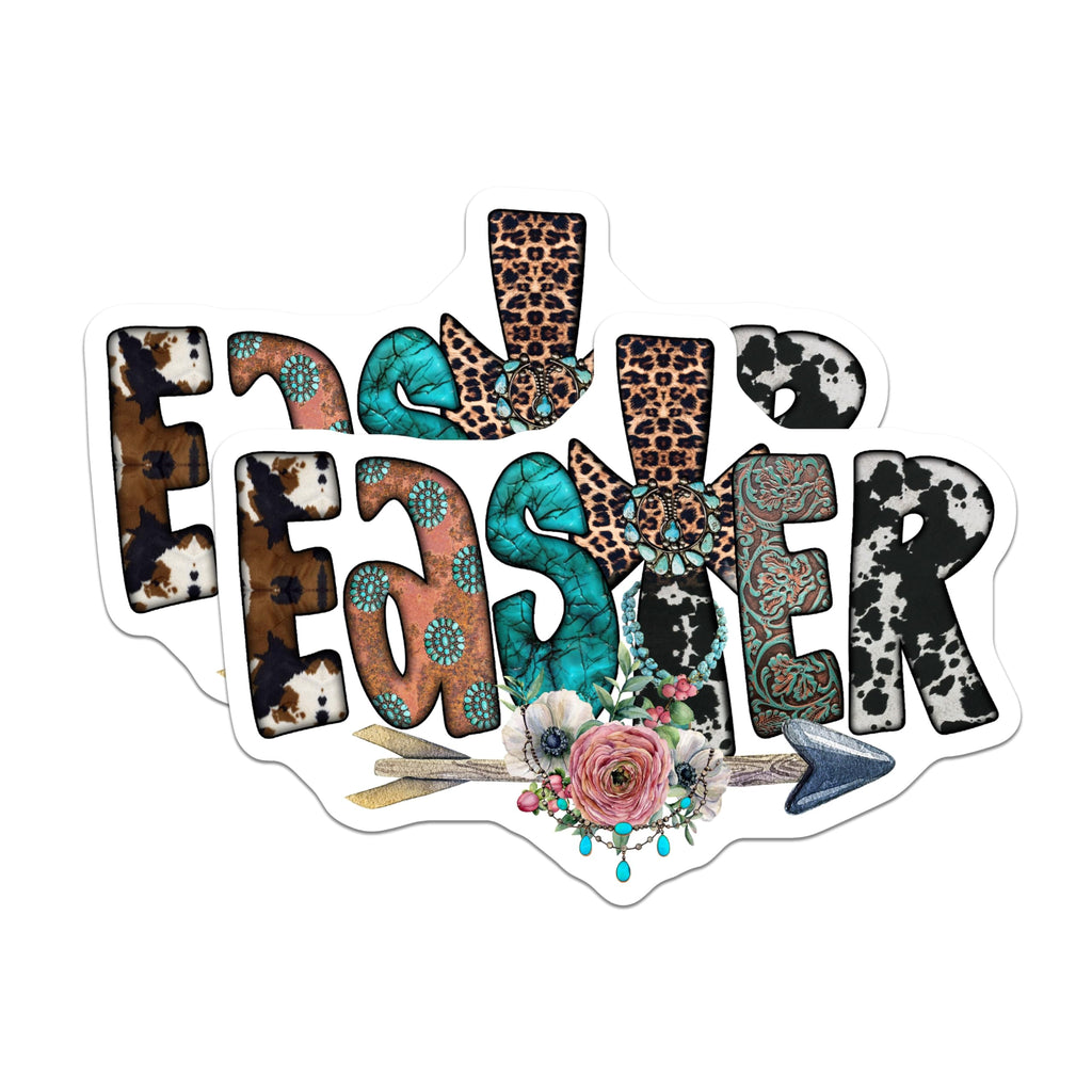 (2 Pack) Western Boho Easter Magnets - Cowhide Leopard Turquoise - Farmhouse Spring Decor Cross - 5 Inches On Longest Side - Thick Durable Magnet - Made in USA - MAG28519