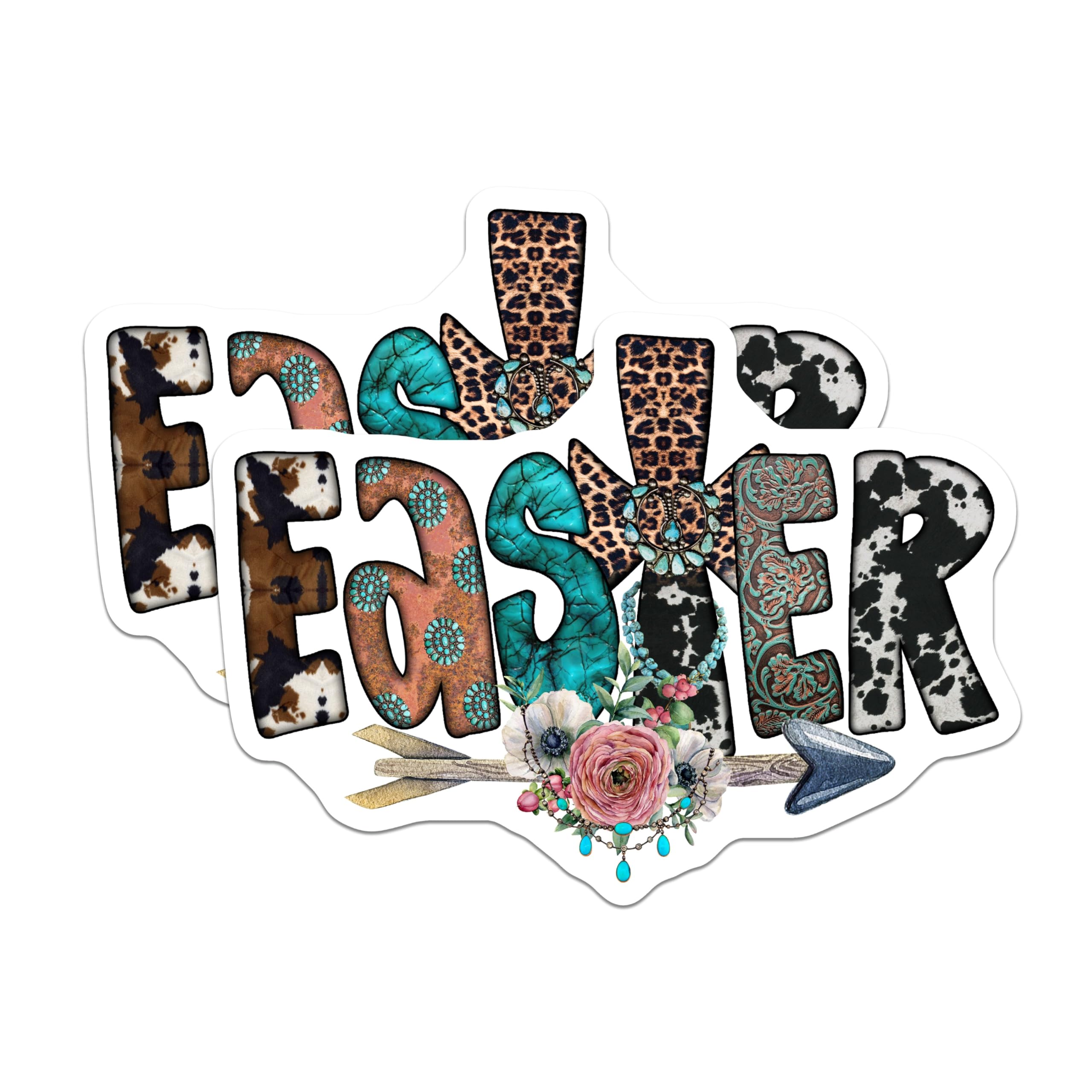 (2 Pack) Western Boho Easter Magnets - Cowhide Leopard Turquoise - Farmhouse Spring Decor Cross - 5 Inches On Longest Side - Thick Durable Magnet - Made in USA - MAG28519