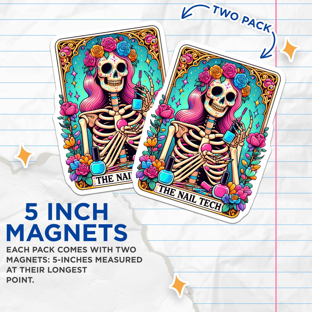 (2 Pack) Nail Tech Magnets - Sugar Skull Skeleton Art - Day of the Dead Nail Artist Decor - Manicurist Beauty Studio - 5 Inches On Longest Side - Thick Durable Magnet - Made in USA - MAG24445