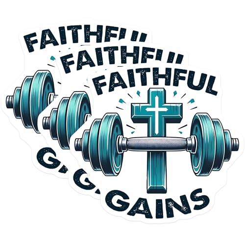 (3 Pack) Faithful Gains Decals - Christian Gym - Fitness Motivation Decals - 3 Inches On Longest Side - Easy Peel & Apply - Made in USA - 3MCS8415