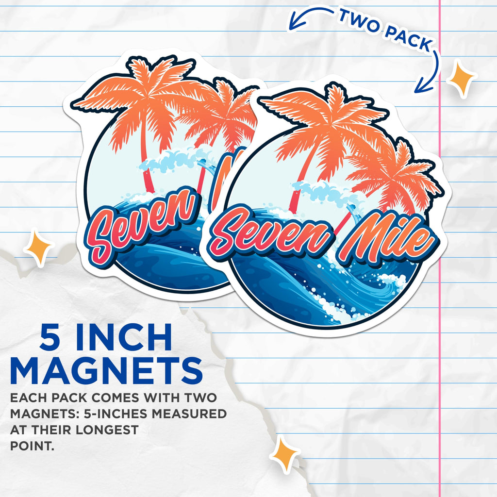 (2 Pack) Seven Mile Magnets - Beach Theme Magnet - Tropical Magnet - 5" On Longest Side - Premium Magnet - for Cars, Refrigerators, Toolboxes, Lockers - Made in USA - MAG18013