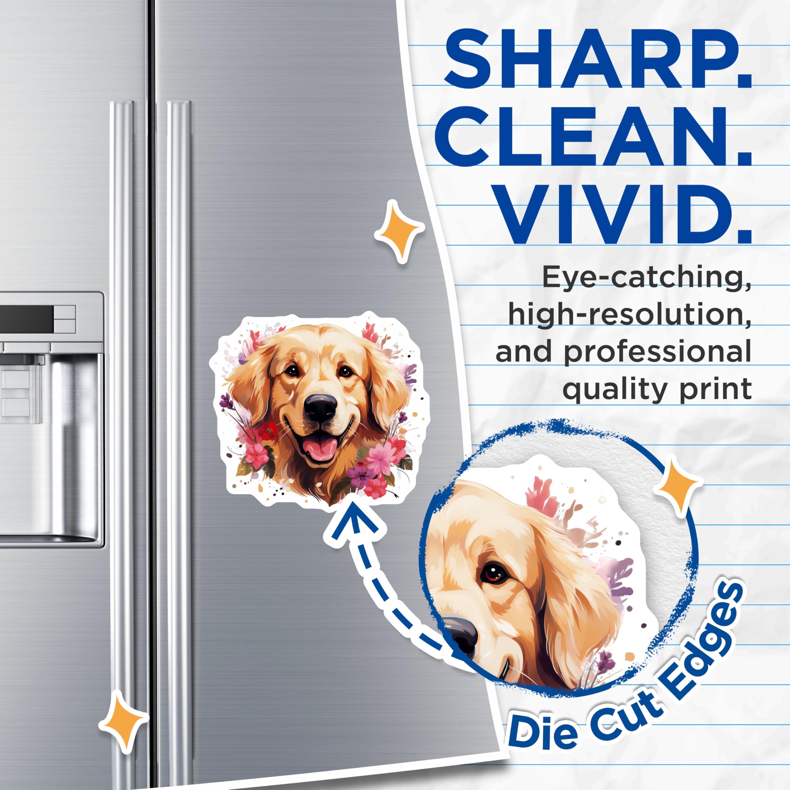 (2 Pack) Golden Retriever Dog Magnets - Happy Dog Floral Watercolor Art - Pet Lover Refrigerator Locker Magnets - 5 Inches On Longest Side - Thick Durable Magnet - Made in USA - MAG26834