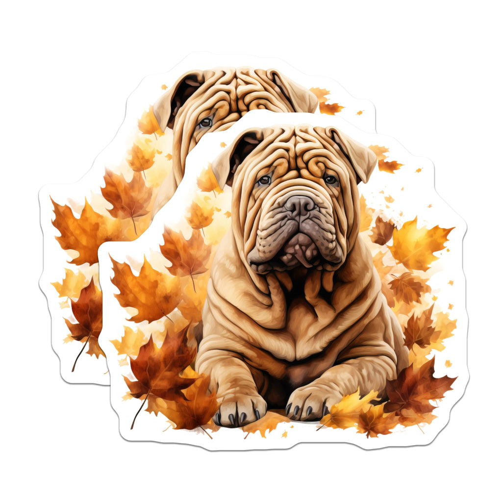(2 Pack) Shar Pei Dog Magnets - Fall Season Dog Lover Decor - Cute Wrinkly Canine Fridge Accessory - 5 Inches On Longest Side - Thick Durable Magnet - Made in USA - MAG27234