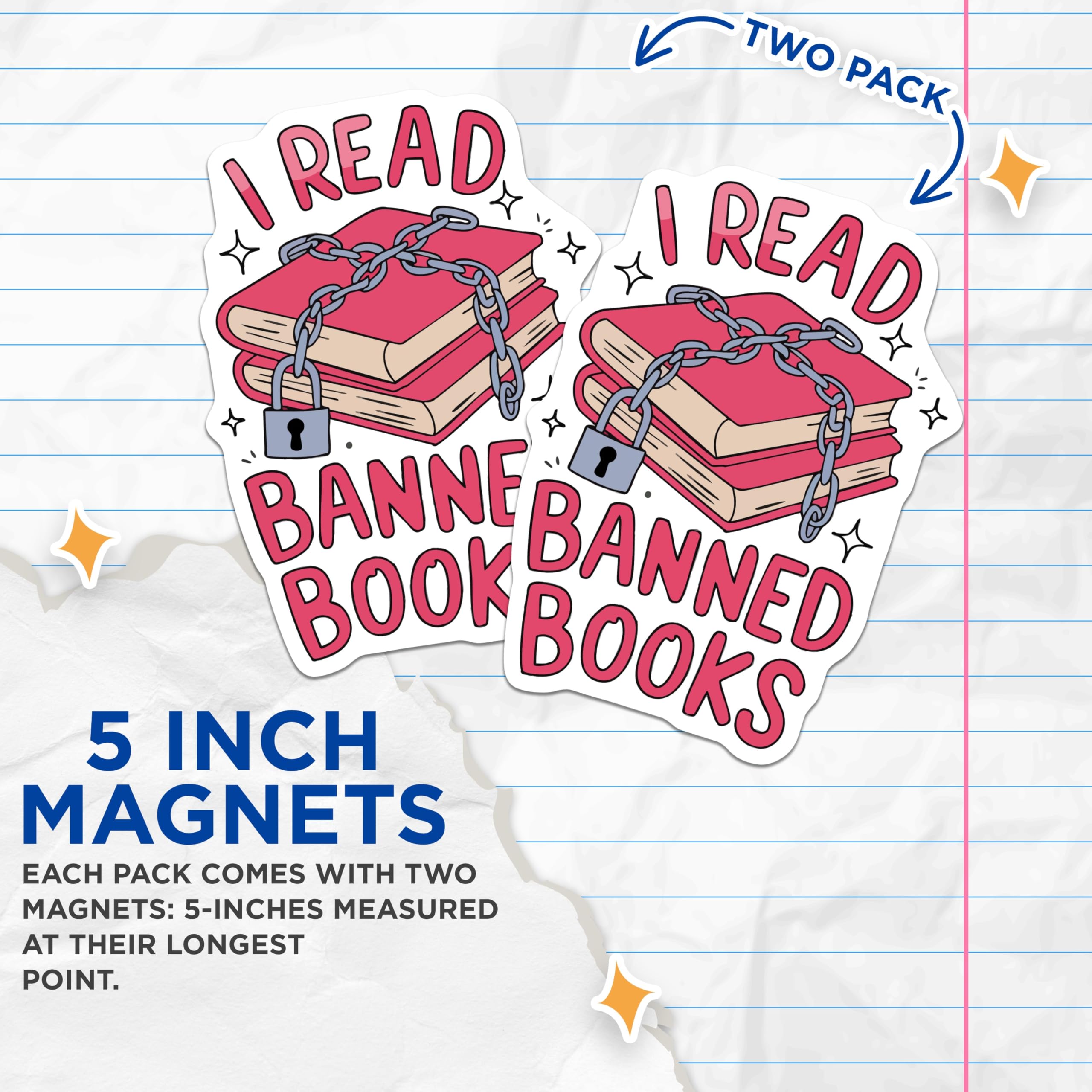(2 Pack) Banned Books Magnets - Freedom to Read Statement - Book Lover Literary Decor - 5 Inches On Longest Side - Thick Durable Magnet - Made in USA - MAG21264