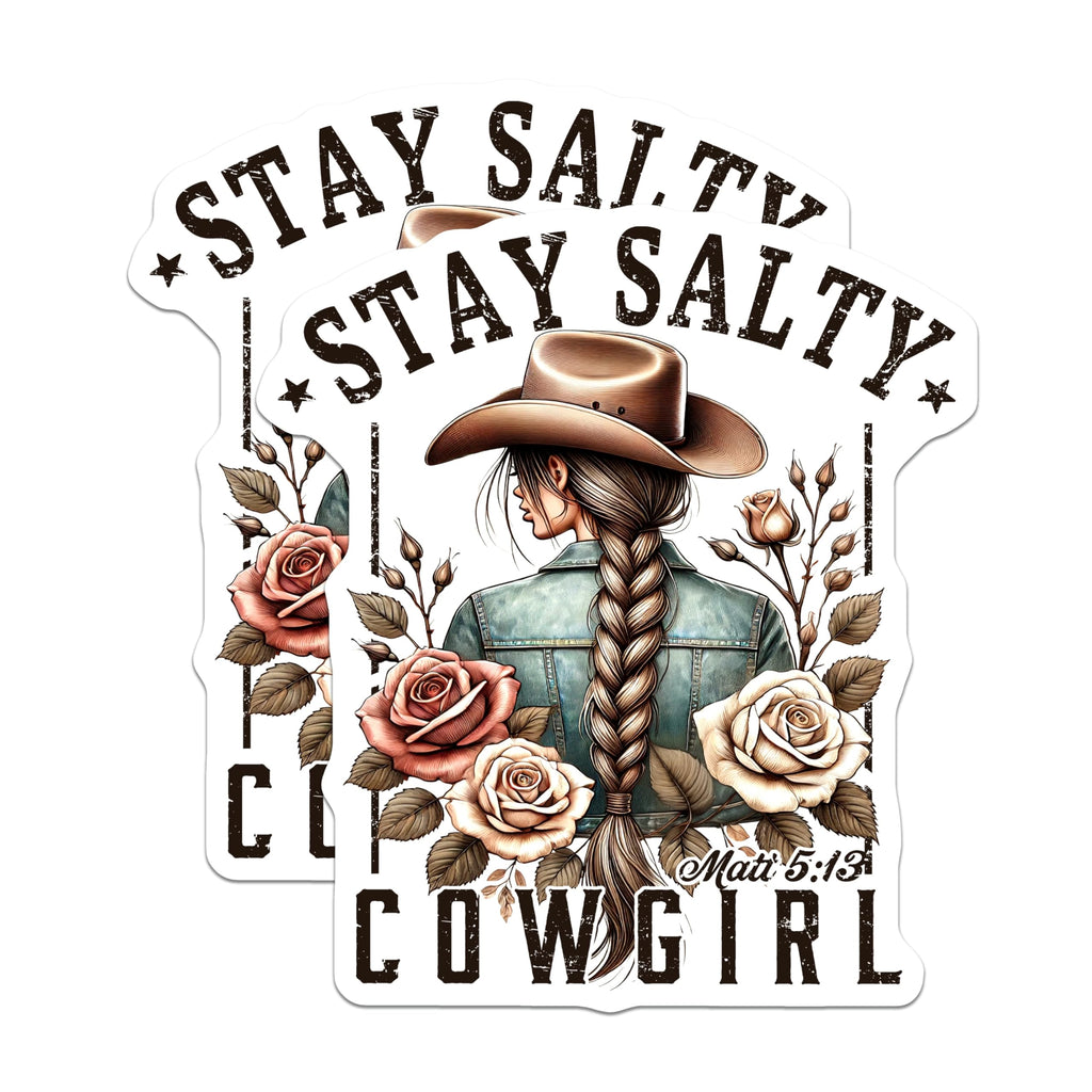 (2 Pack) Cowgirl Magnets - Stay Salty Scripture - Christian Western Decor - Rodeo Girl Fridge Magnets - 5 Inches On Longest Side - Thick Durable Magnet - Made in USA - MAG30811