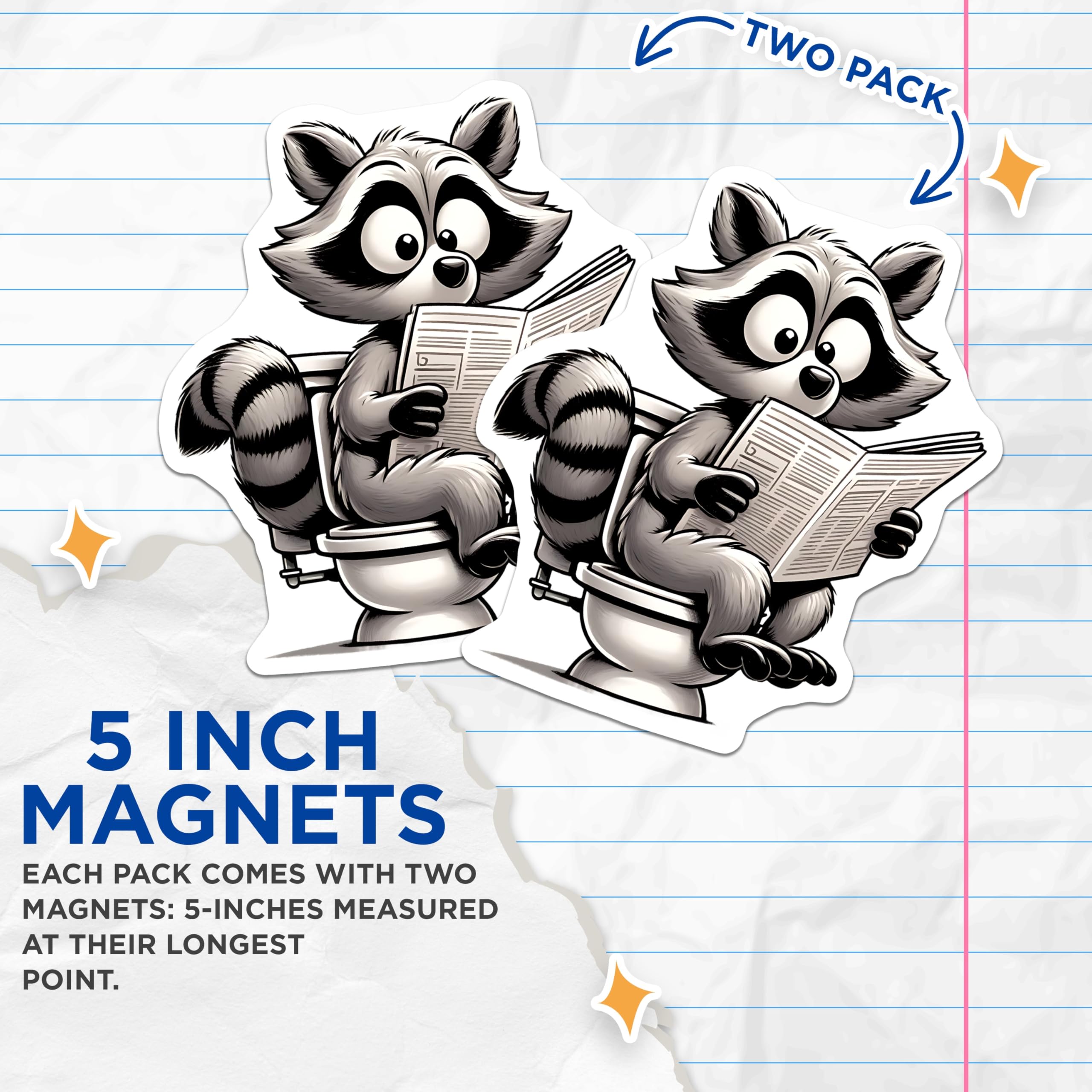 (2 Pack) Raccoon Magnets - Funny Animal Magnet - Cartoon Character Magnets - 5" On Longest Side - Premium Magnet - for Cars, Refrigerators, Toolboxes, Lockers - Made in USA - MAG15338