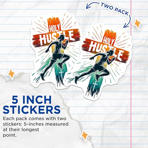 (2 Pack) Holy Hustle Stickers - Motivational Sticker - Inspirational Decal for Laptops, Water Bottles, and More - 5" On Longest Side - Sticks to Smooth Flat Surfaces - Made in USA - BMCS9654