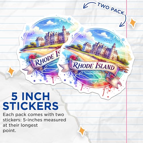 (2 Pack) Rhode Island Stickers - Island Landmark Decal - State Pride Travel Stickers - 5" On Longest Side - Sticks to Smooth Flat Surfaces - Made in USA - BMCS6800