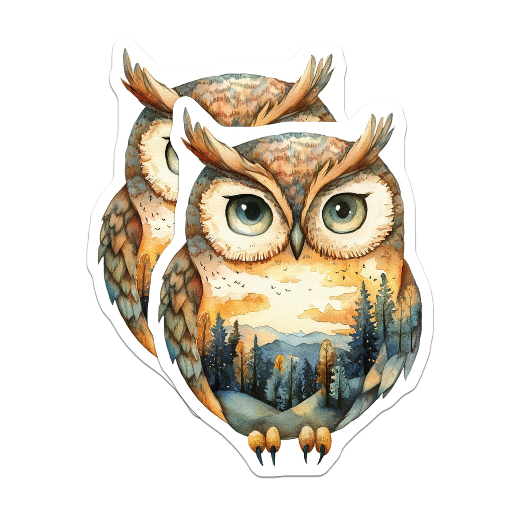 (2 Pack) Owl Magnets - Watercolor Owl Art - Nature Scene Magnets - 5" On Longest Side - Premium Magnet - for Cars, Refrigerators, Toolboxes, Lockers - Made in USA - MAG15318