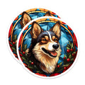 (2 Pack) Corgi Christmas Magnets - Stained Glass Dog Art - Holiday Pet Decor - 5 Inches On Longest Side - Thick Durable Magnet - Made in USA - MAG27525
