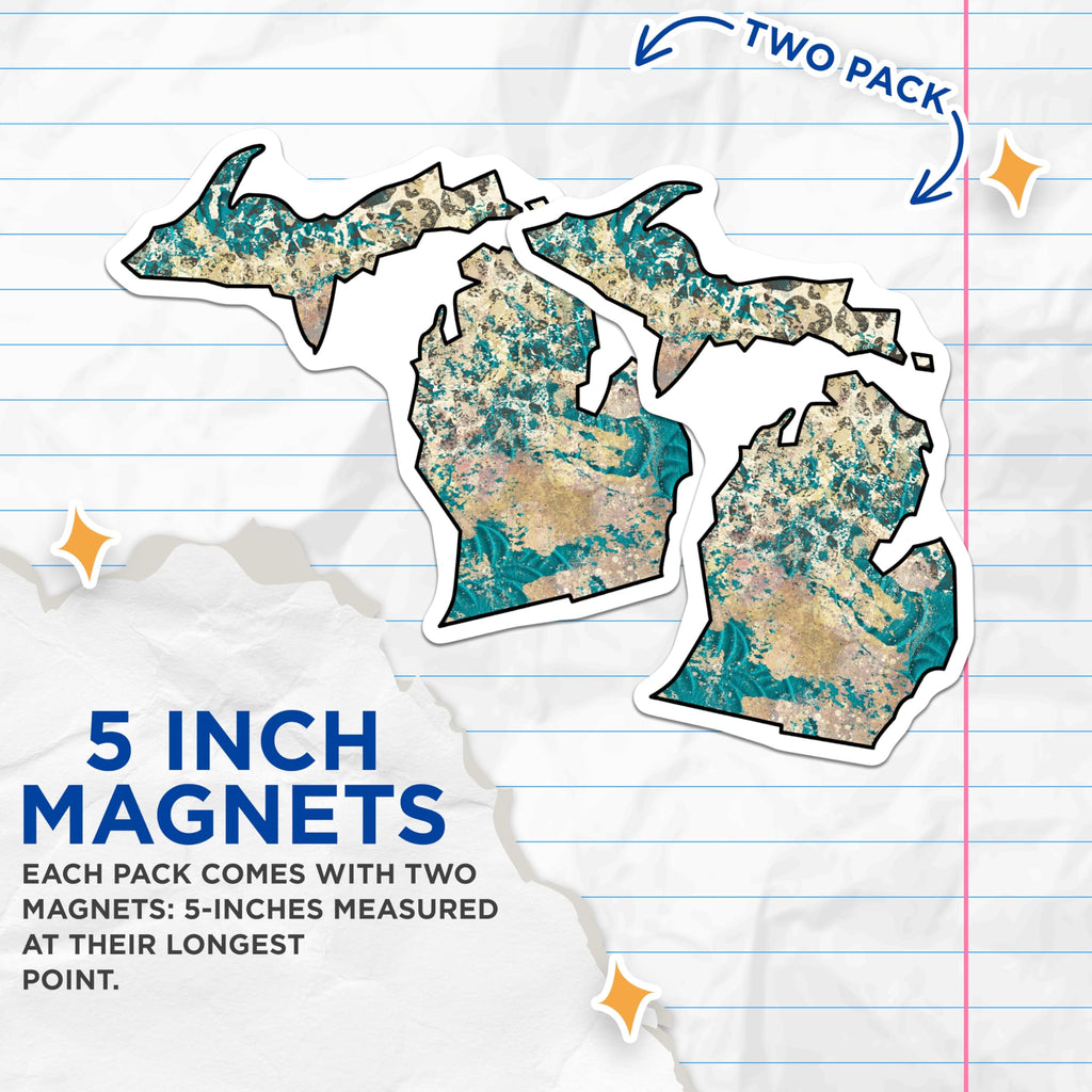 (2 Pack) Michigan State Magnets - Abstract Michigan Shape - Turquoise Michigan Art - 5" On Longest Side - Premium Magnet - for Cars, Refrigerators, Toolboxes, Lockers - Made in USA - MAG18131