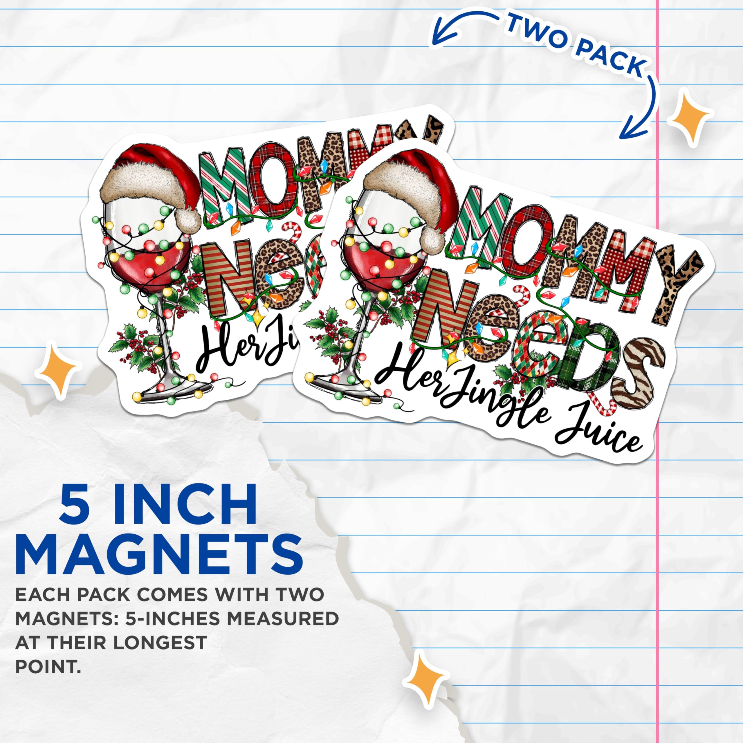 (2 Pack) Mommy Needs Jingle Juice Magnets - Funny Holiday Refrigerator Decor - Christmas Wine Lover Mom Accent - 5 Inches On Longest Side - Thick Durable Magnet - Made in USA - MAG25399