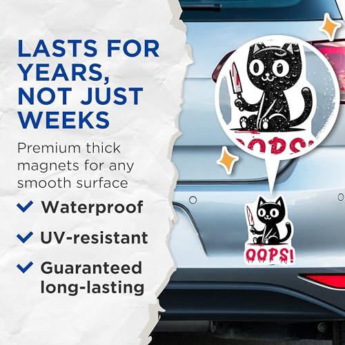 (2 Pack) Cat Lover Magnets - Funny Black Cat - 5" On Longest Side - for Cars, Fridges, Toolboxes - Made in USA - MAG7350