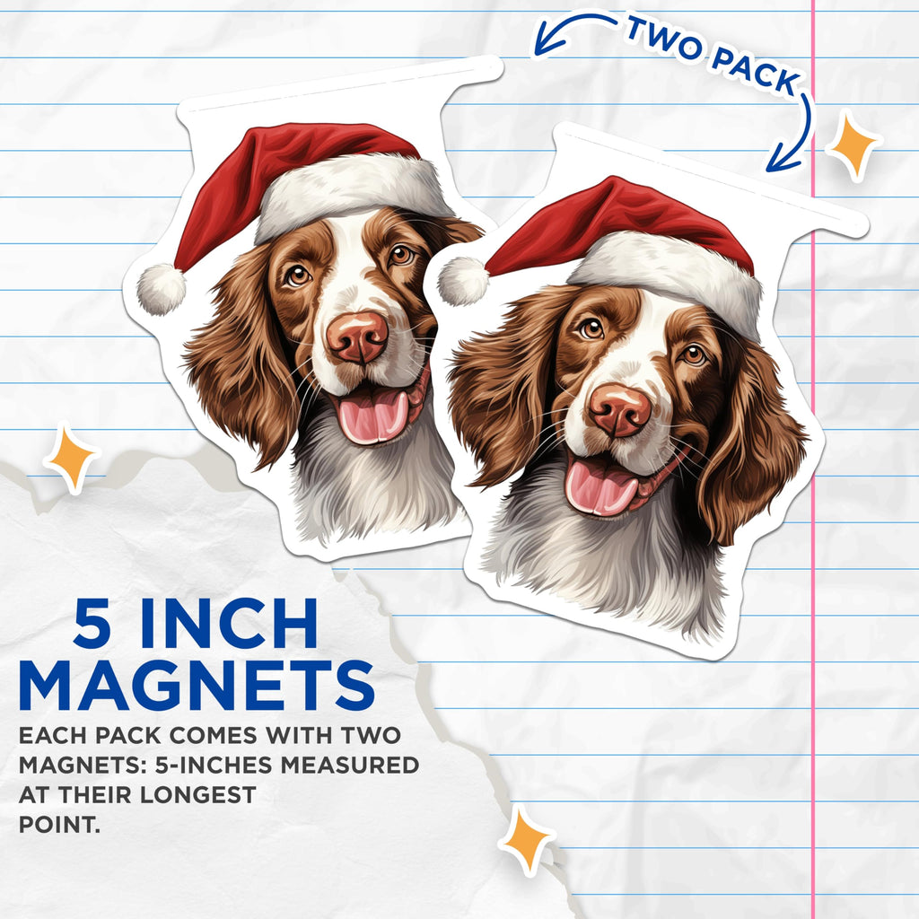 (2 Pack) Christmas Dog Magnets - Santa Hat Spaniel - Dog Lover Holiday Decor - 5 Inches On Longest Side - Thick Durable Magnet - Made in USA - MAG28454