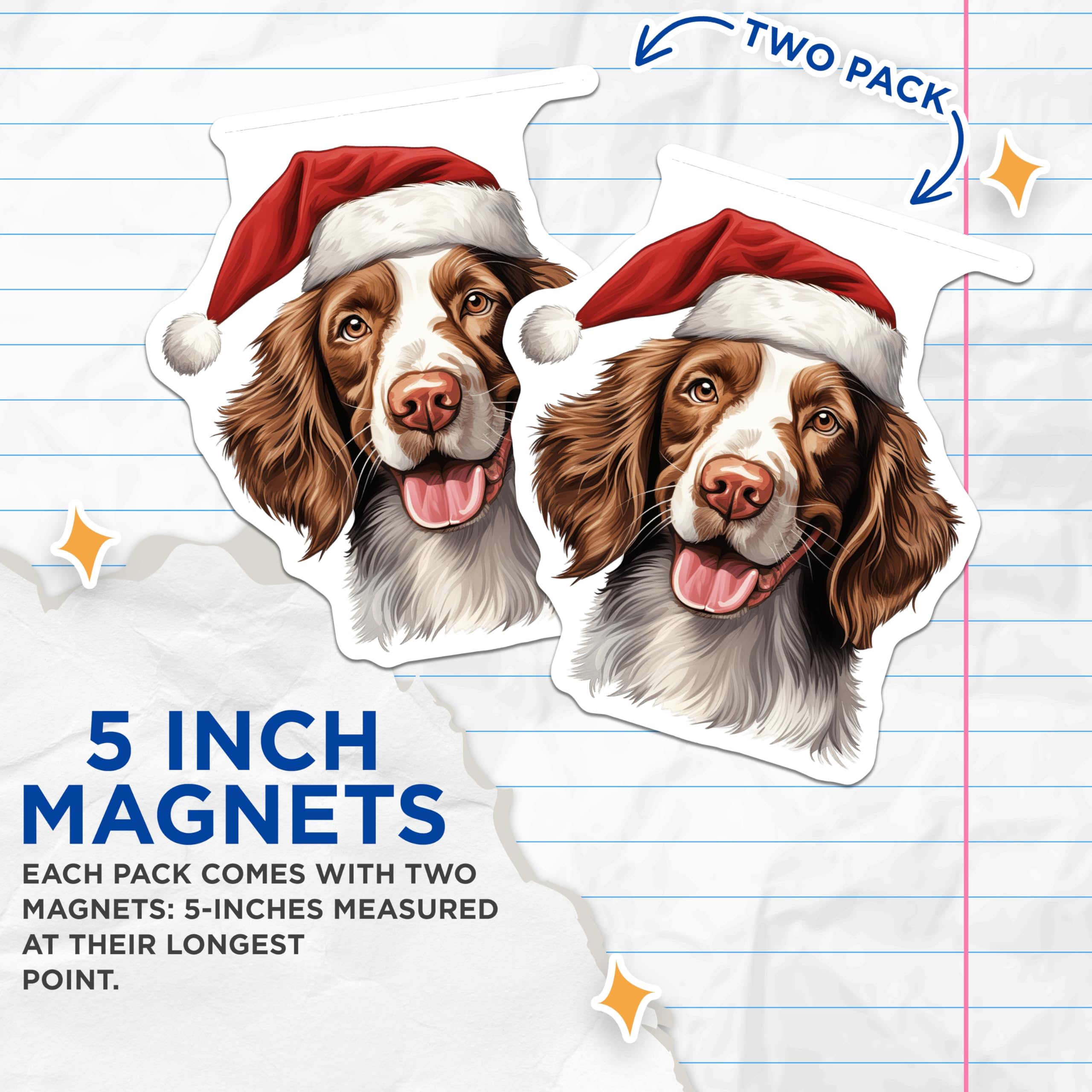 (2 Pack) Christmas Dog Magnets - Santa Hat Spaniel - Dog Lover Holiday Decor - 5 Inches On Longest Side - Thick Durable Magnet - Made in USA - MAG28454