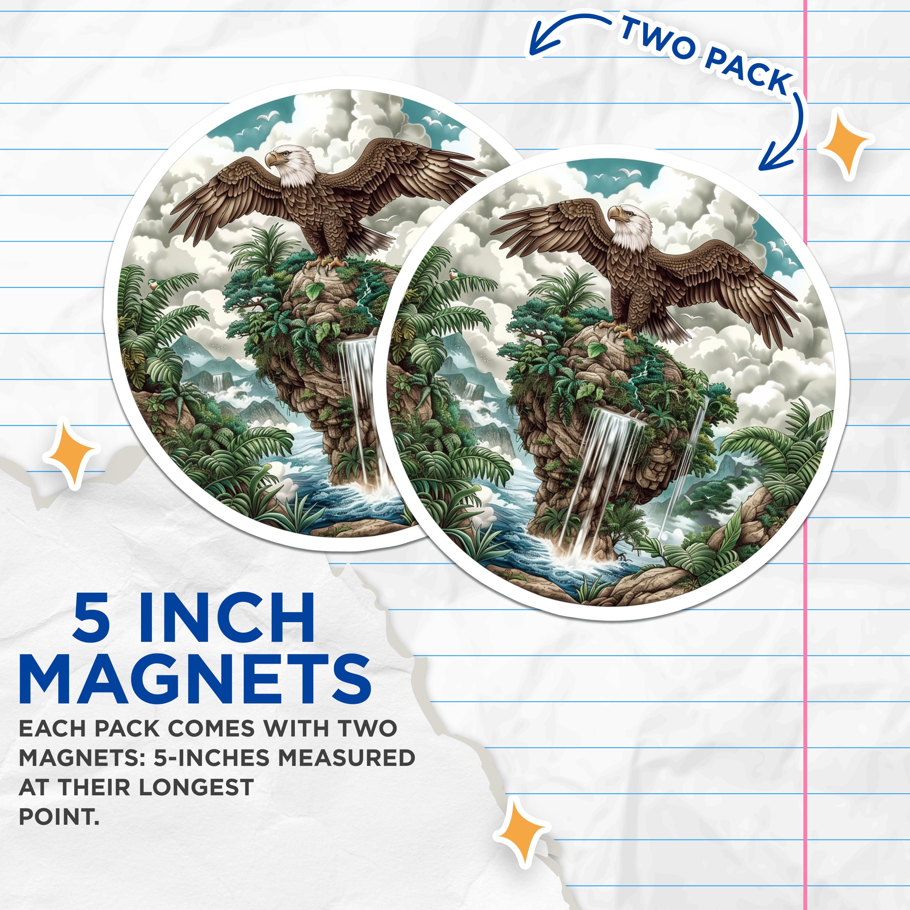 (2 Pack) Bald Eagle Magnets - Majestic Wildlife Decor - Nature Landscape Fridge Accessory - 5 Inches On Longest Side - Thick Durable Magnet - Made in USA - MAG37277