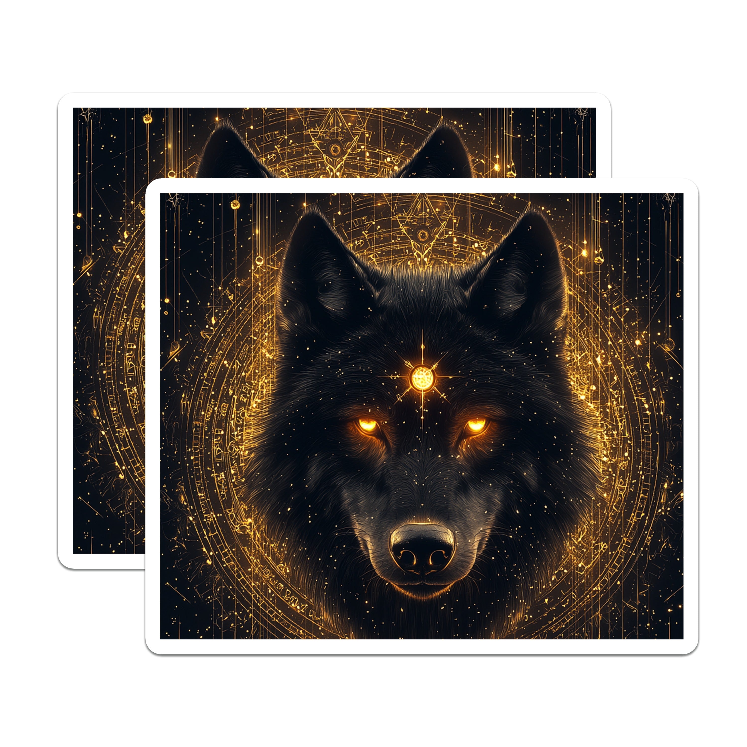(2 Pack) Black Wolf Magnets - Mystical Spirit Animal - Gold Astrology Decor - Dark Fantasy Art Cosmic Witchy - 5 Inches On Longest Side - Thick Durable Magnet - Made in USA - MAG36076