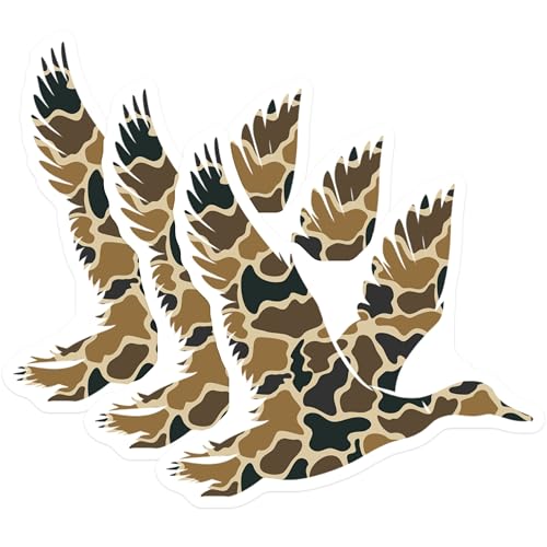 (3 Pack) Camo Duck Decals - Laptop Decal - Flying Duck Hunter Decals - 3 Inches On Longest Side - Easy Peel & Apply - Made in USA - 3MCS7478